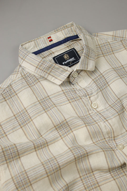 Turbo FearLess Checked Long Sleeve Cotton Casual Shirt In Beige