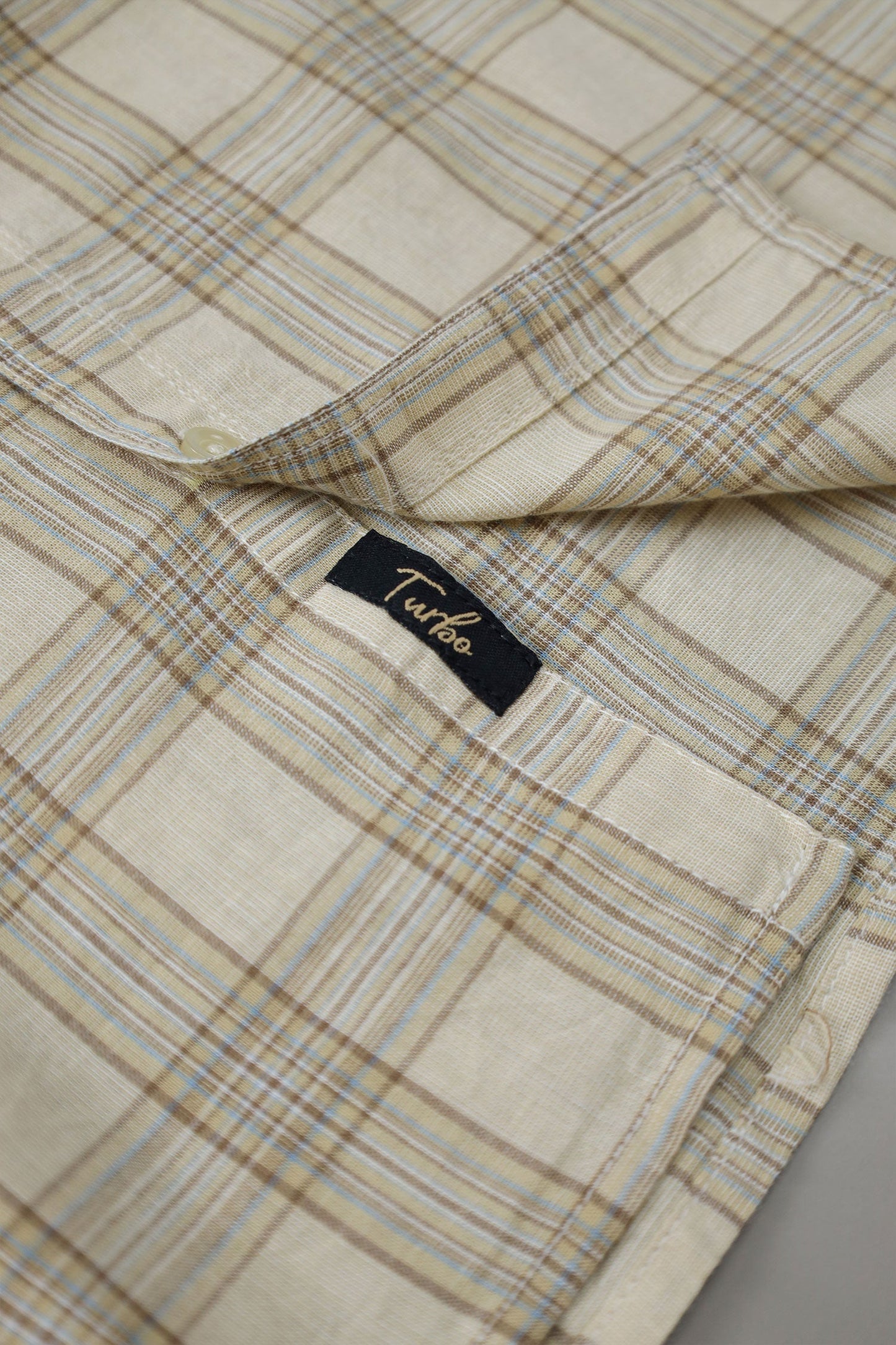 Turbo FearLess Checked Long Sleeve Cotton Casual Shirt In Beige