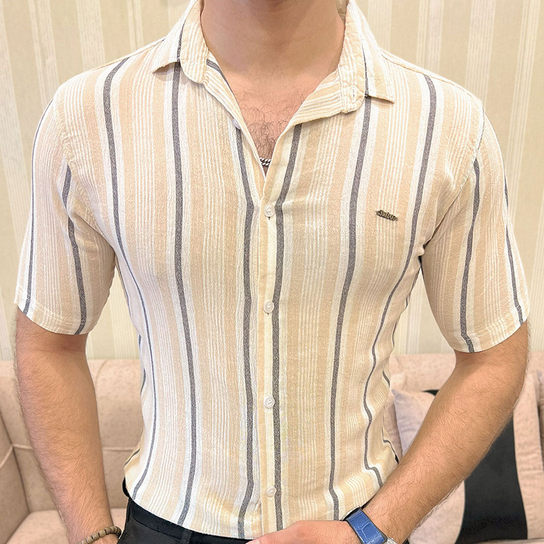 Turbo Patterned Lining Style Casual Shirt In Beige