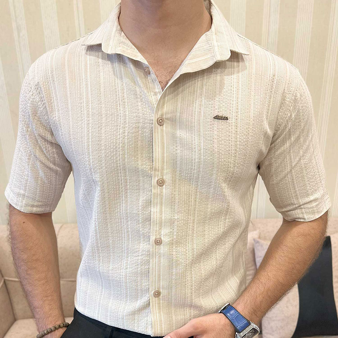 Turbo Down Box Collared Casual Shirt In Beige