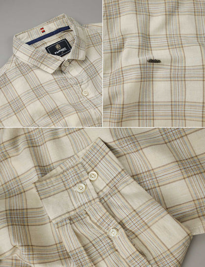 Turbo FearLess Checked Long Sleeve Cotton Casual Shirt In Beige