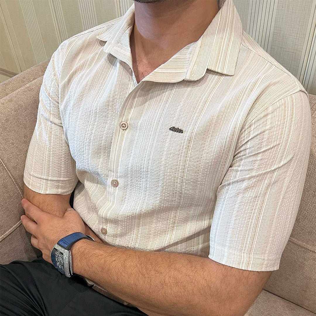 Turbo Down Box Collared Casual Shirt In Beige