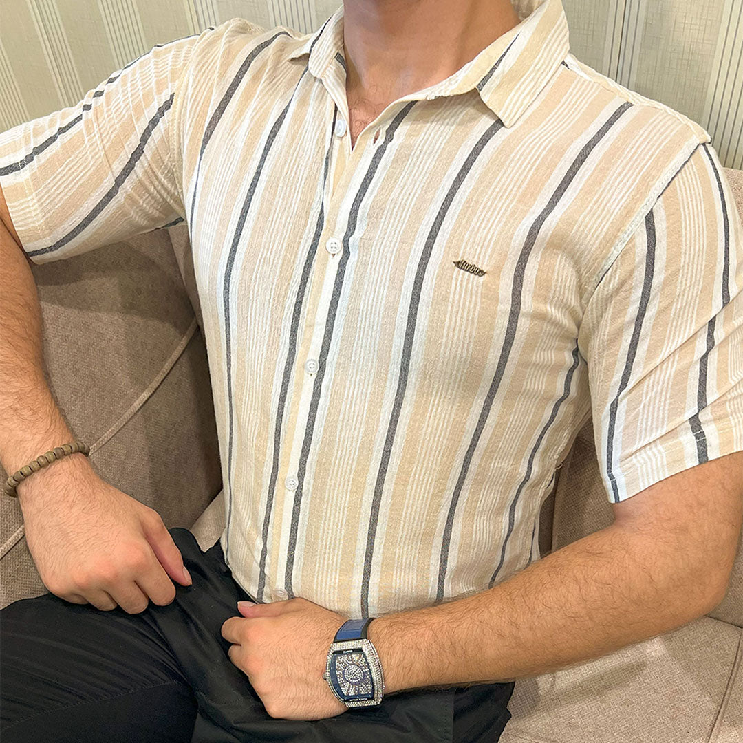 Turbo Patterned Lining Style Casual Shirt In Beige