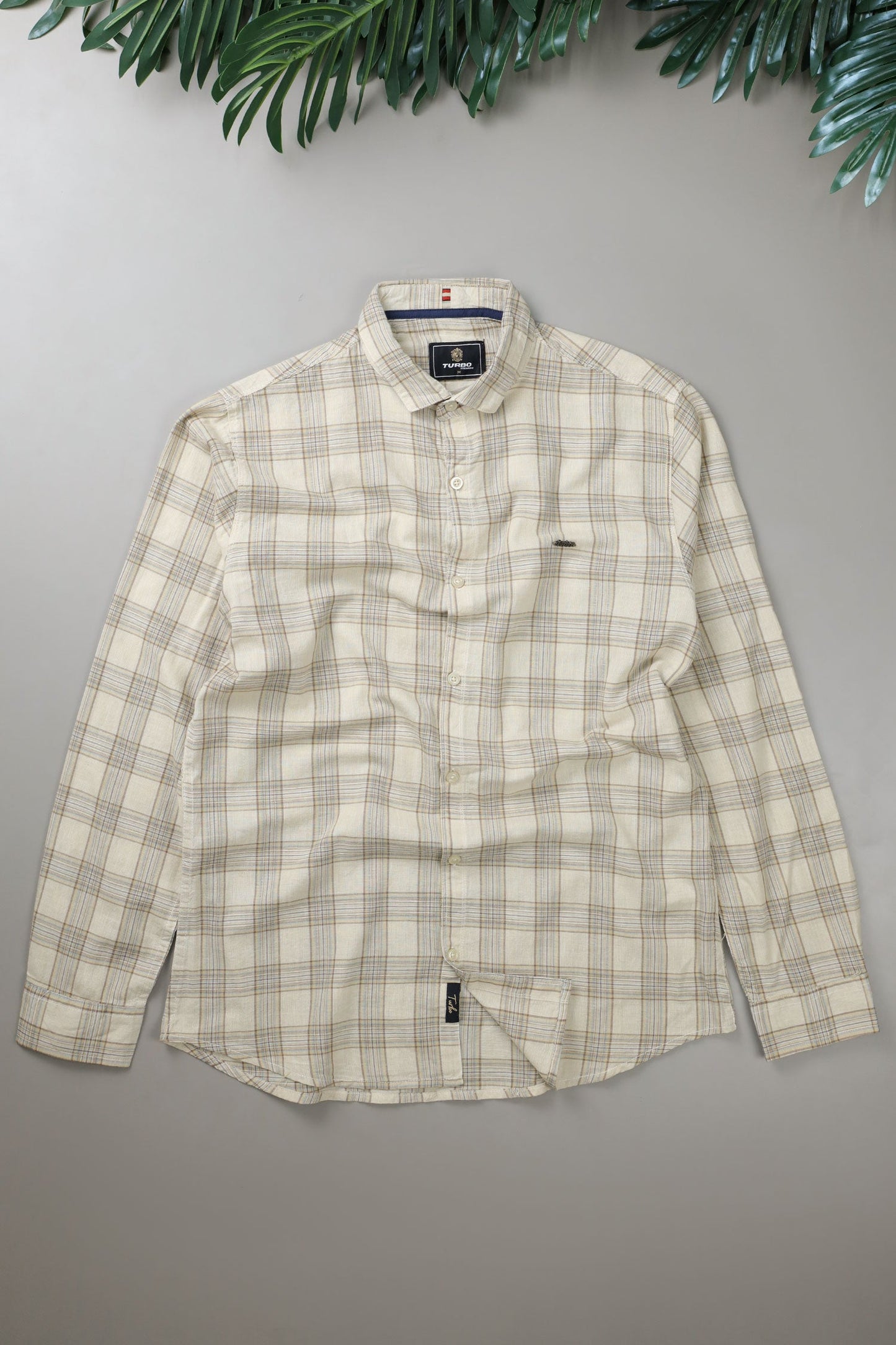 Turbo FearLess Checked Long Sleeve Cotton Casual Shirt In Beige