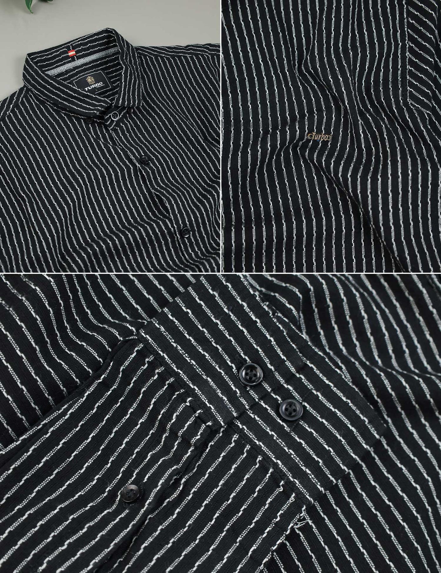 Turbo Lining Check Creation Long Sleeve Cotton Casual Shirt In Black