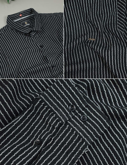 Turbo Lining Check Creation Long Sleeve Cotton Casual Shirt In Black