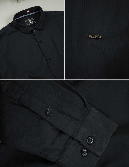 Turbo Self Lining Long Sleeve Cotton Casual Shirt In Black