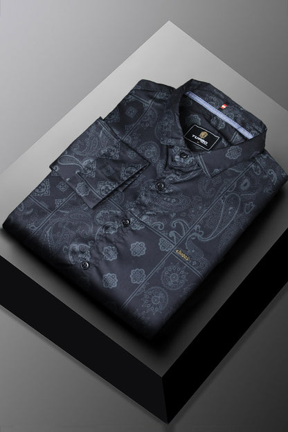 Turbo Splash Printed Long Sleeve Cotton Casual Shirt In Black