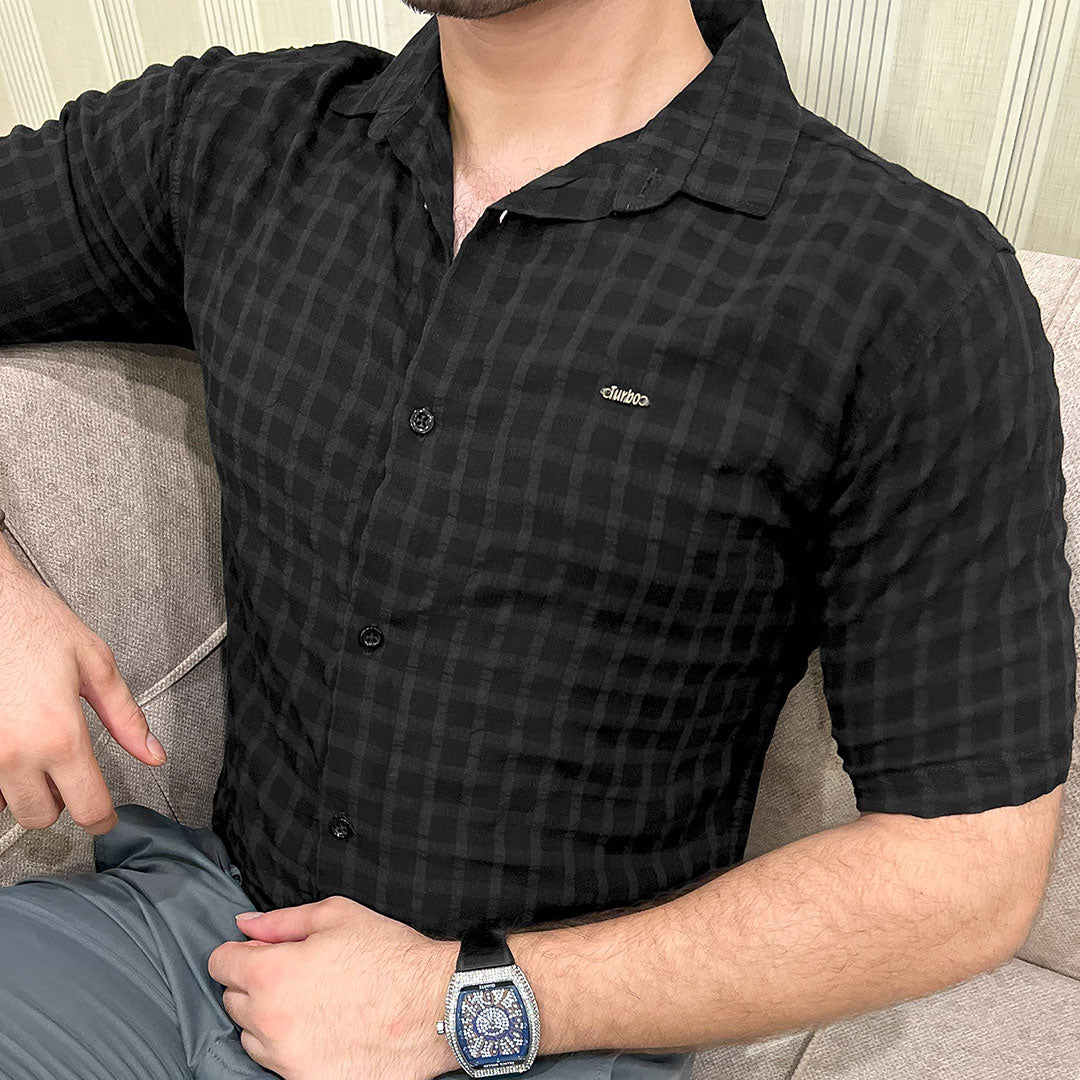 Turbo Premium Lightweight Half Sleeve Casual Shirt In Black