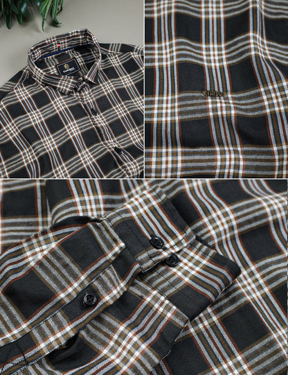 Turbo Tattersall Checkered Long Sleeve Cotton Casual Shirt In Black