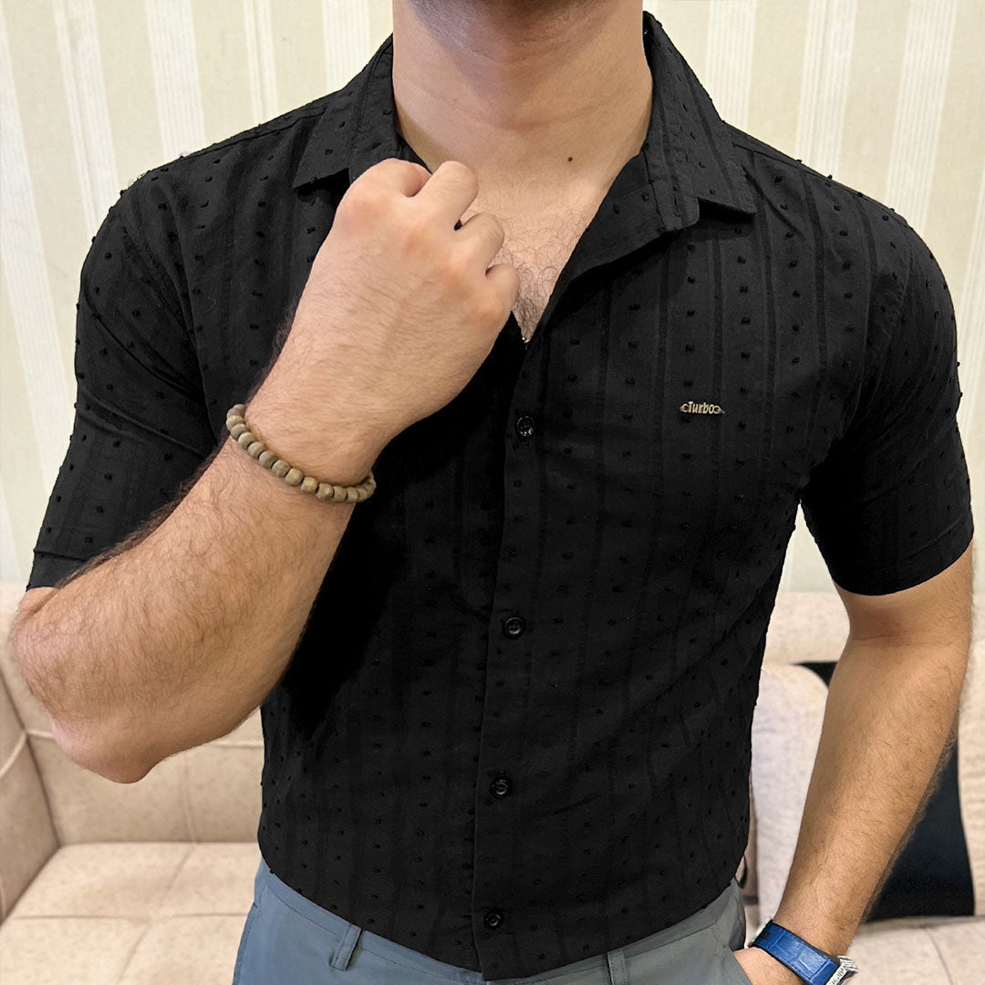 Turbo Puff Clasic Thread Casual Shirt In Black