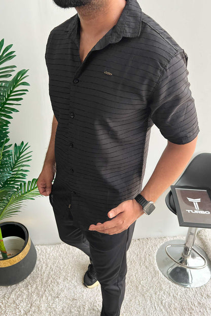 Turbo Snitch Striped Casual Shirt In Black