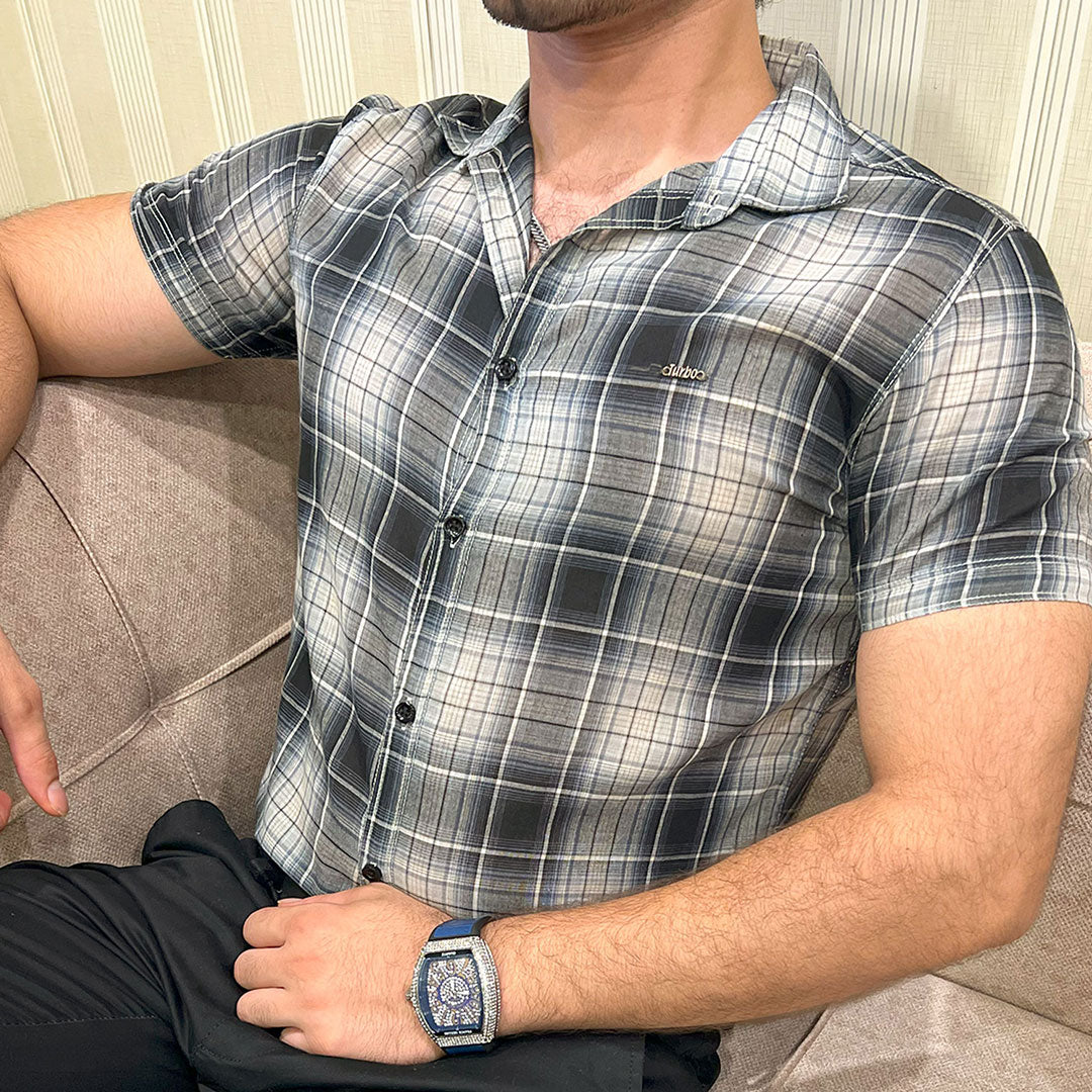 Turbo Classic Pattern Comfort Casual Shirt In Charcoal Black