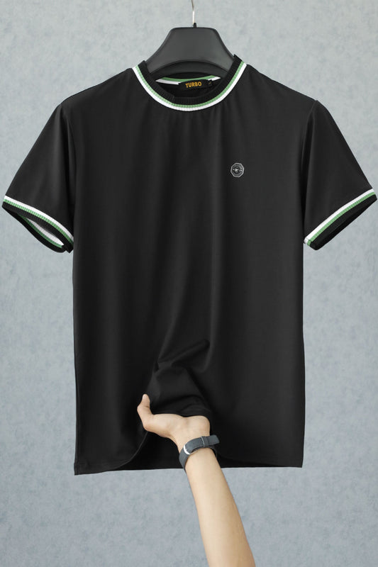 Turbo Contrast Tipping Crew Neck Tee In Black