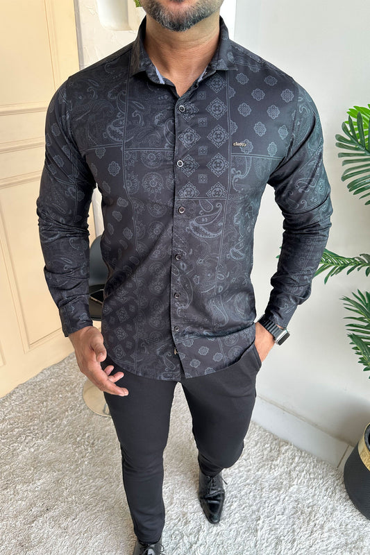 Turbo Splash Printed Long Sleeve Cotton Casual Shirt In Black