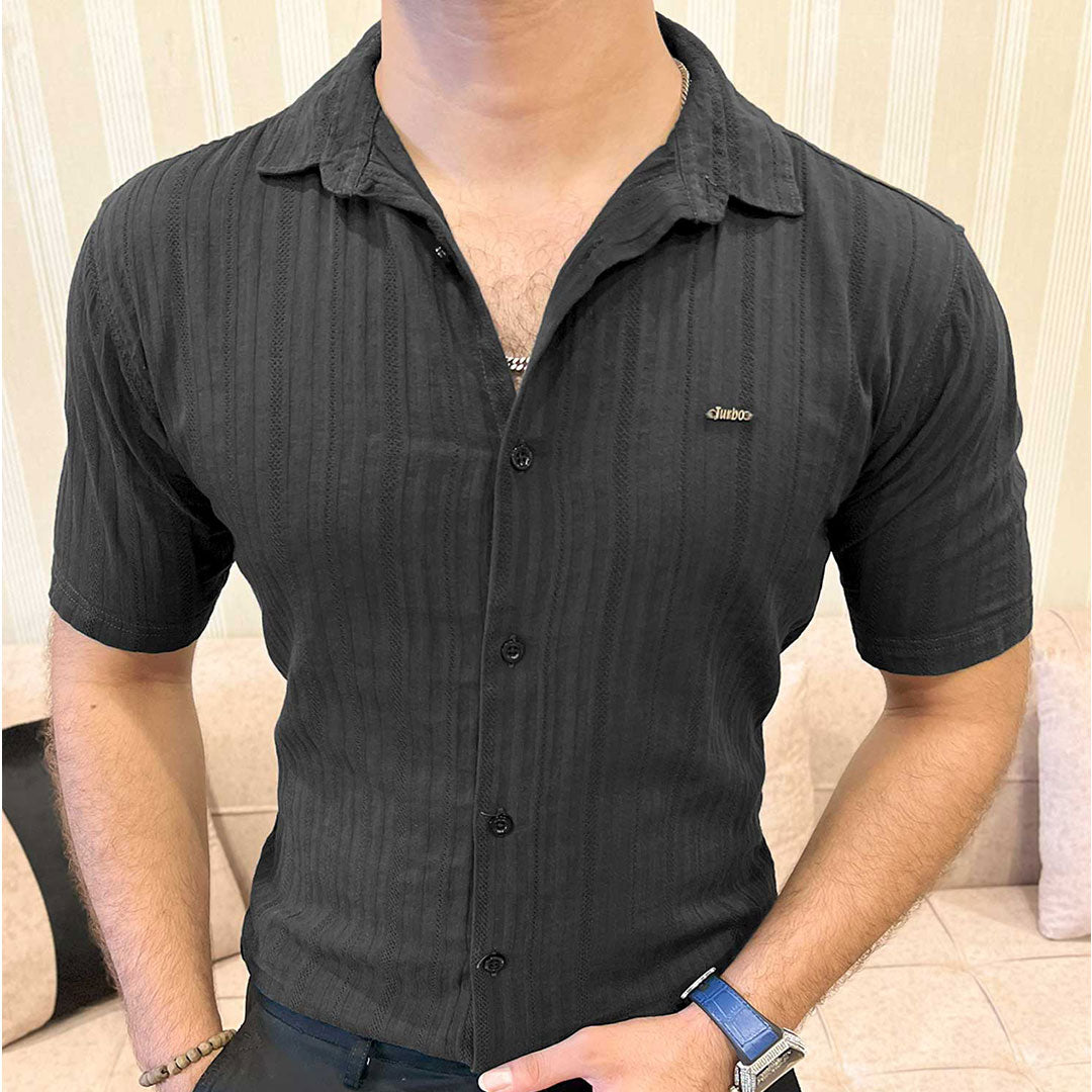 Turbo Minimalist Design Half Sleeve Casual Shirt In Black