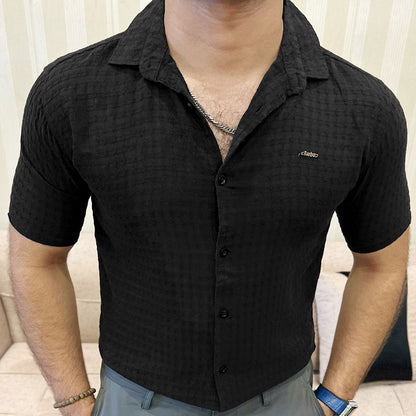 Turbo Designer Motif Embossed Casual Shirt In Black