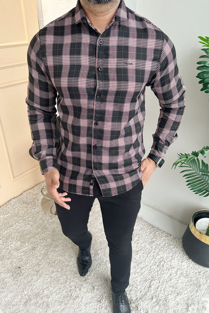 Turbo Plaid Pattern Creation Long Sleeve Cotton Casual Shirt In Black