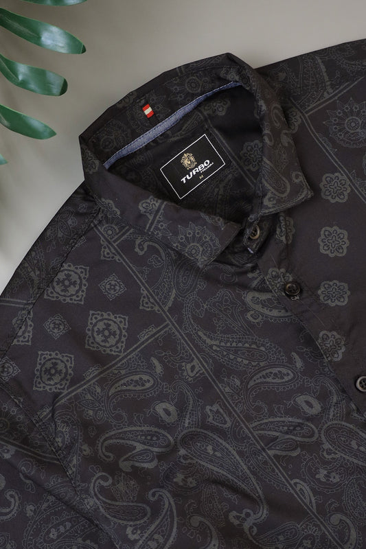 Turbo Splash Printed Long Sleeve Cotton Casual Shirt In Black