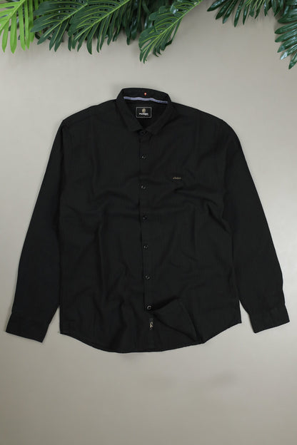 Turbo Organic MonoChromatic Long Sleeve Cotton Casual Shirt in Black
