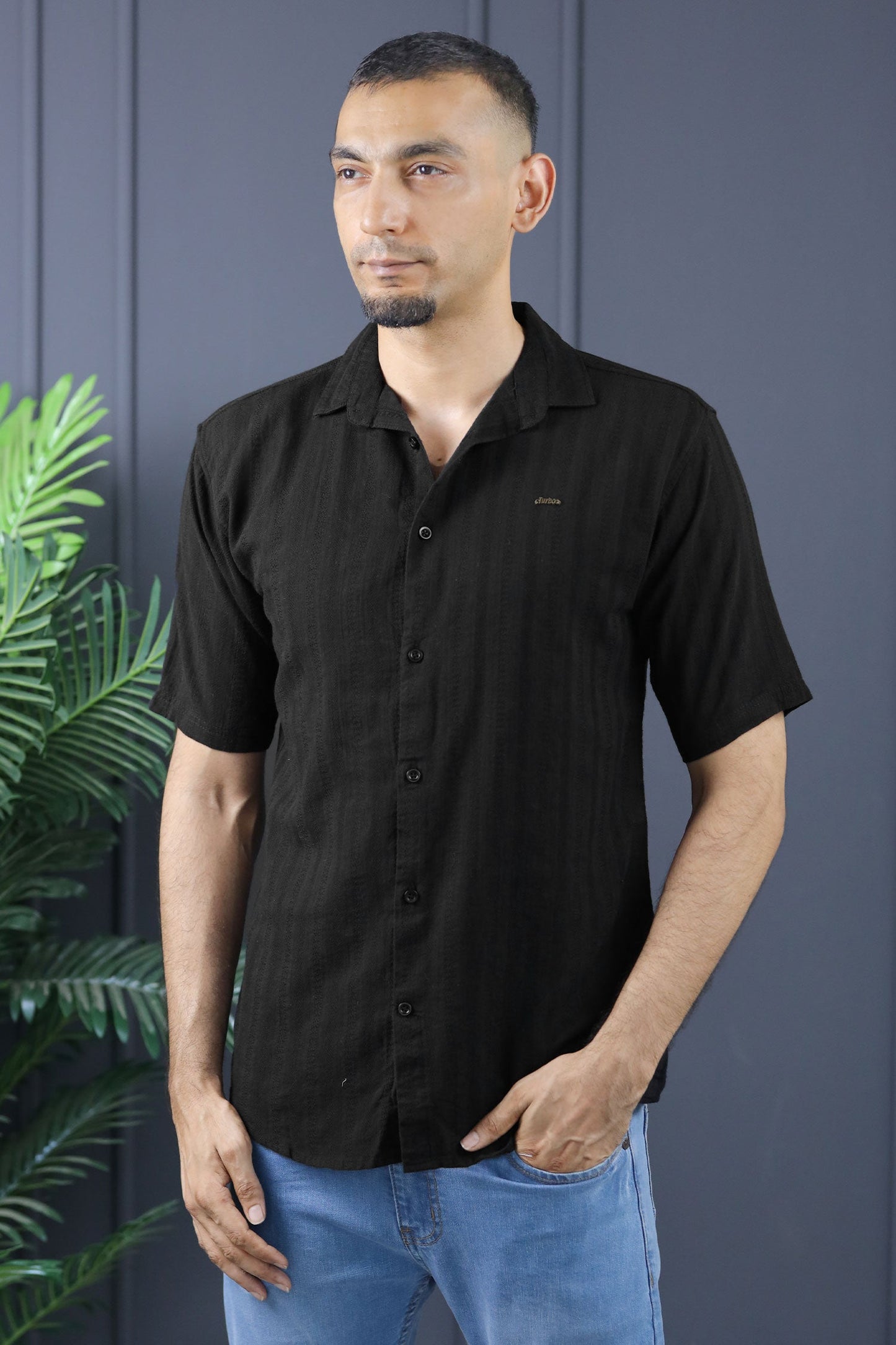 Turbo Endless Cool Embossed Casual Shirt In Black