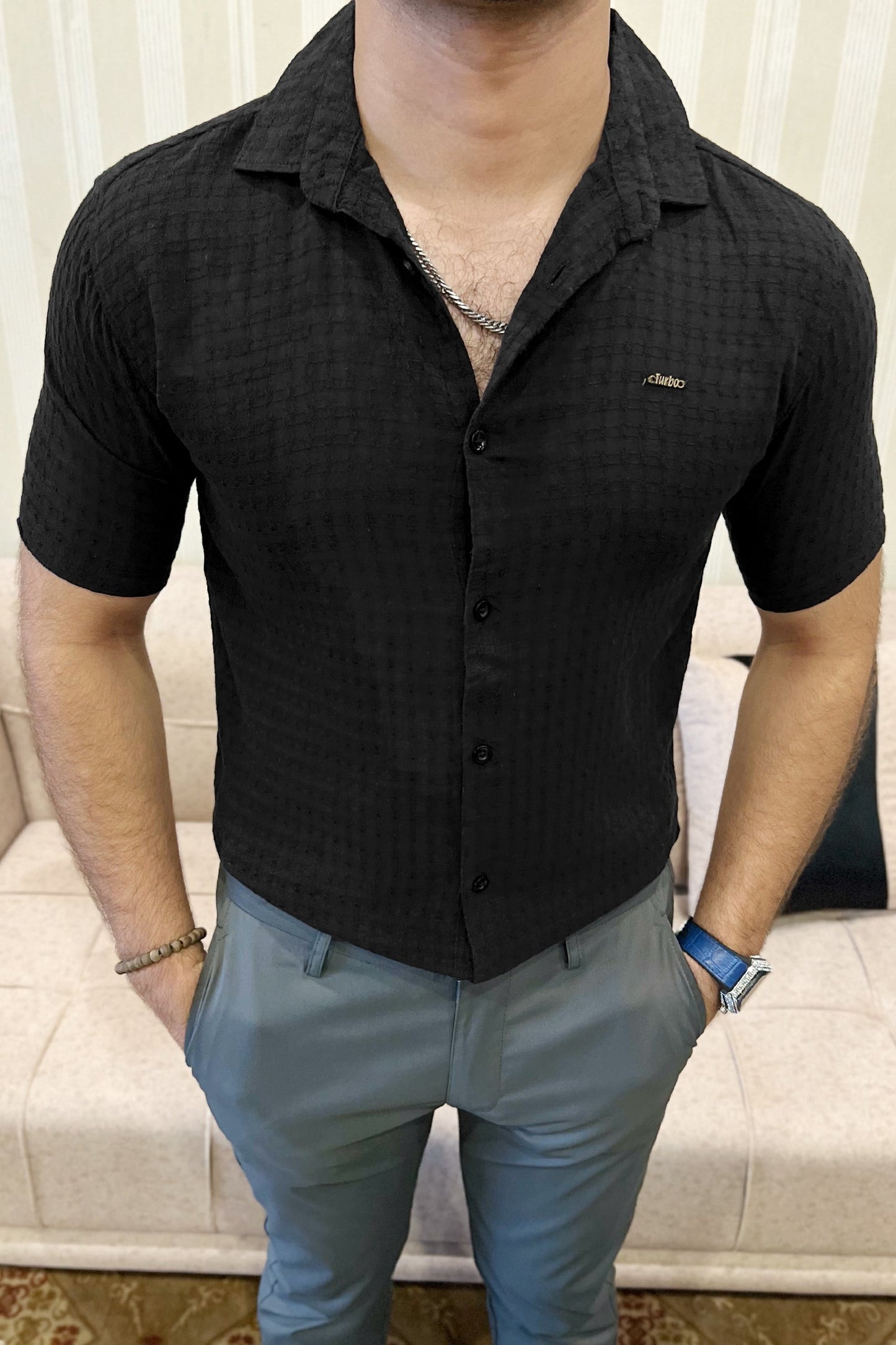 Turbo Designer Motif Embossed Casual Shirt