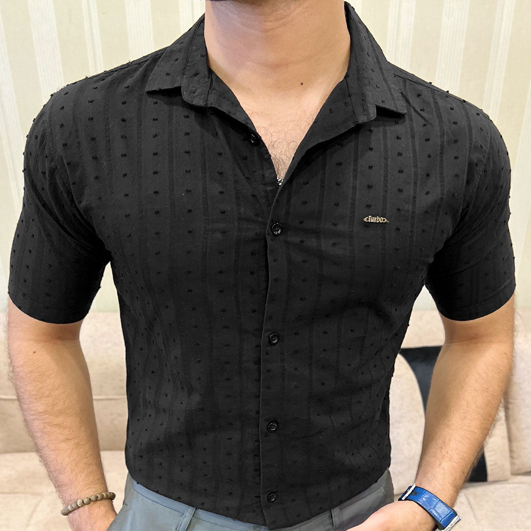 Turbo Puff Clasic Thread Casual Shirt In Black