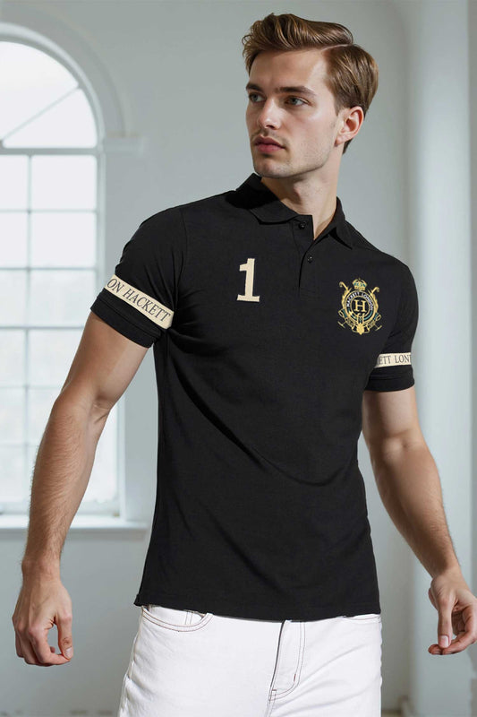 Hackt Lndn Heritage Crown Graphic Men's Polo Shirt In Black