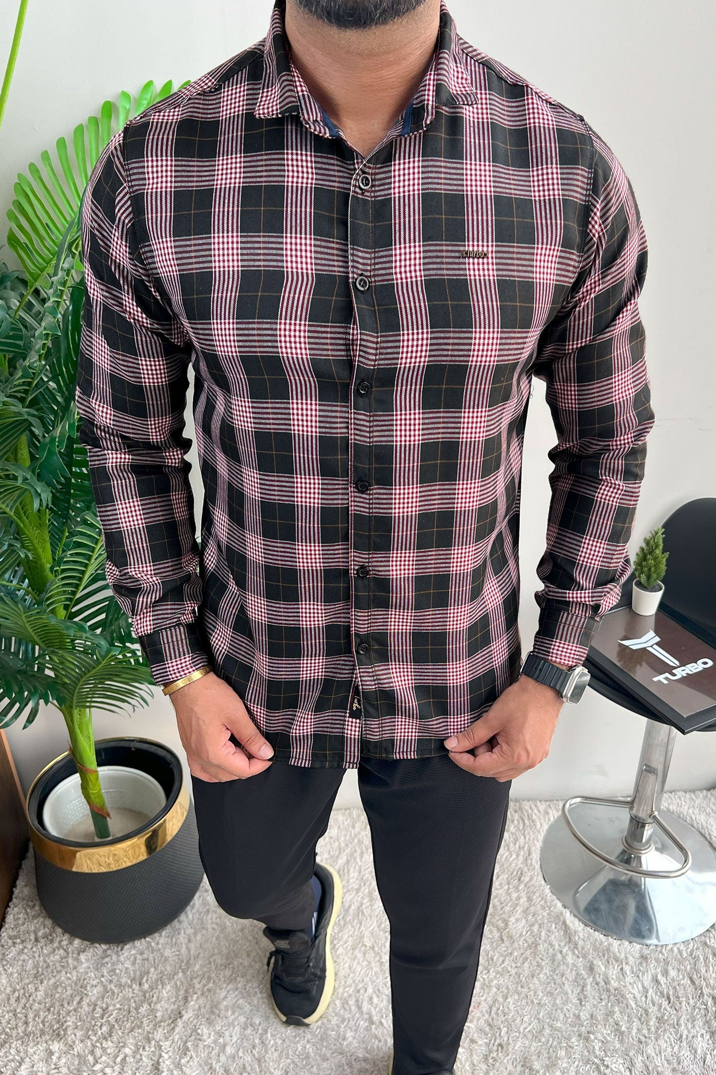 Turbo Plaid Pattern Creation Long Sleeve Cotton Casual Shirt