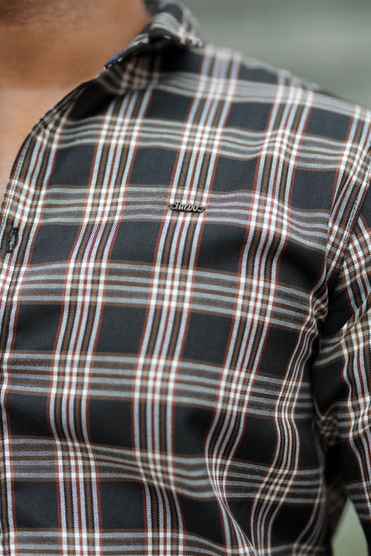 Turbo Tattersall Checkered Long Sleeve Cotton Casual Shirt In Black