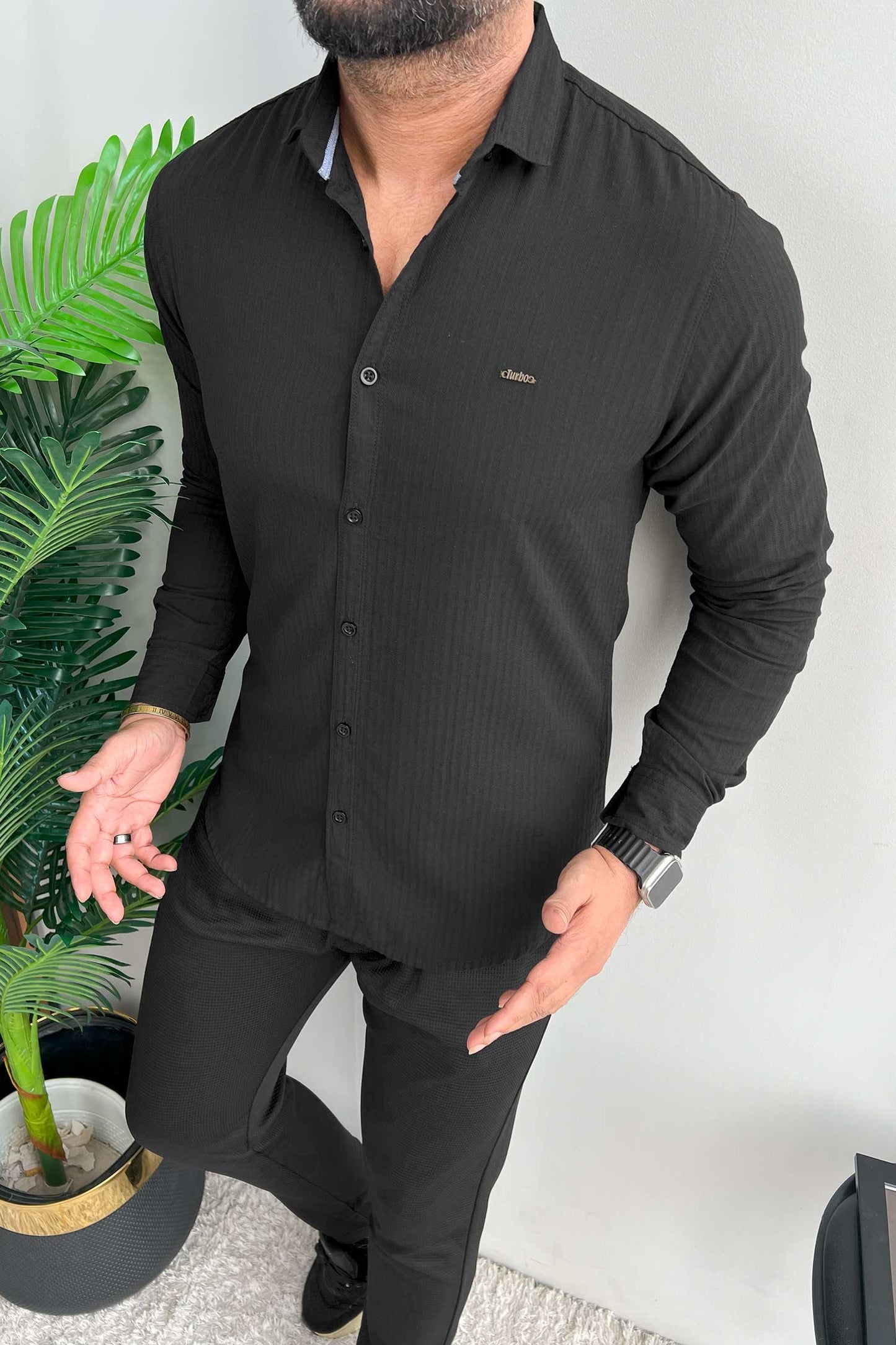 Turbo Organic MonoChromatic Long Sleeve Cotton Casual Shirt