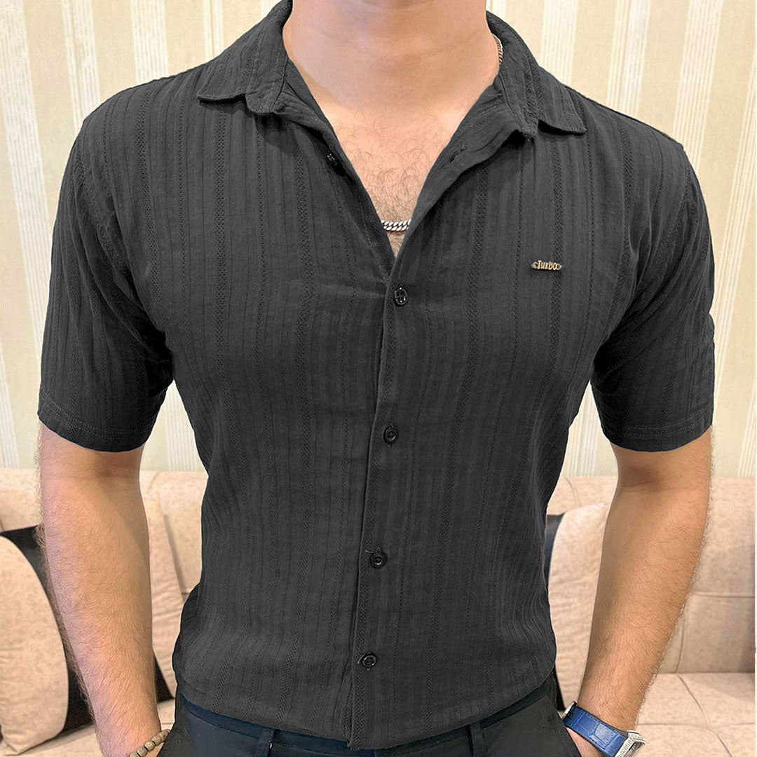 Turbo Minimalist Design Half Sleeve Casual Shirt In Black