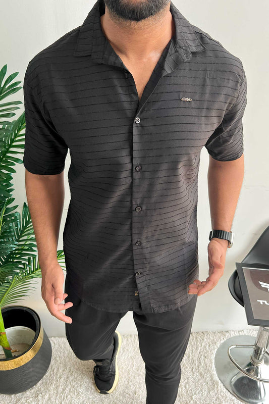 Turbo Snitch Striped Casual Shirt In Black