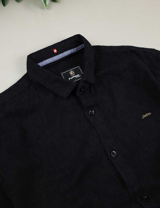 Turbo Vintage Patterend Long Sleeve Cotton Casual Shirt In Black