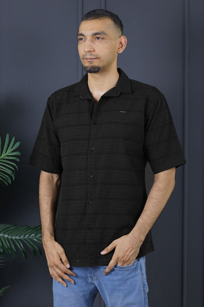Turbo Knit Craft Crochet Casual Shirt In Black