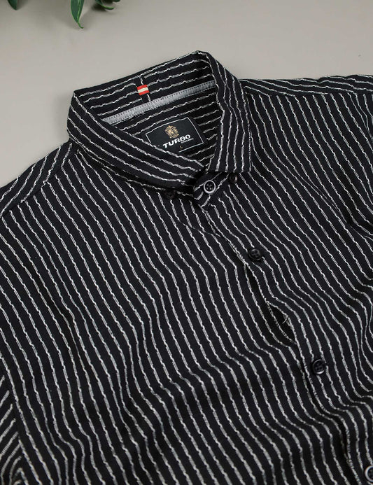 Turbo Lining Check Creation Long Sleeve Cotton Casual Shirt In Black