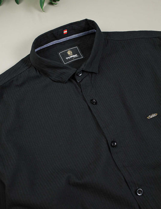 Turbo Self Lining Long Sleeve Cotton Casual Shirt In Black