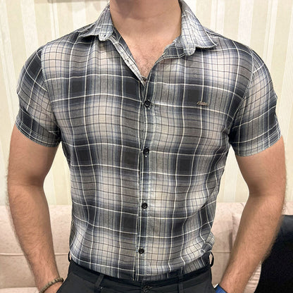 Turbo Classic Pattern Comfort Casual Shirt In Charcoal Black