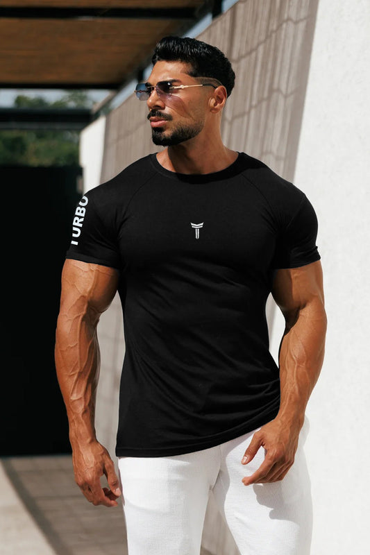 Turbo 'Statement Sleeve' Raglan Dry-Fit Tee In Black