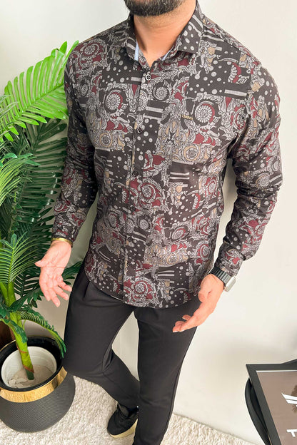 Turbo Retro Flower Motif Long Sleeve Cotton Casual Shirt