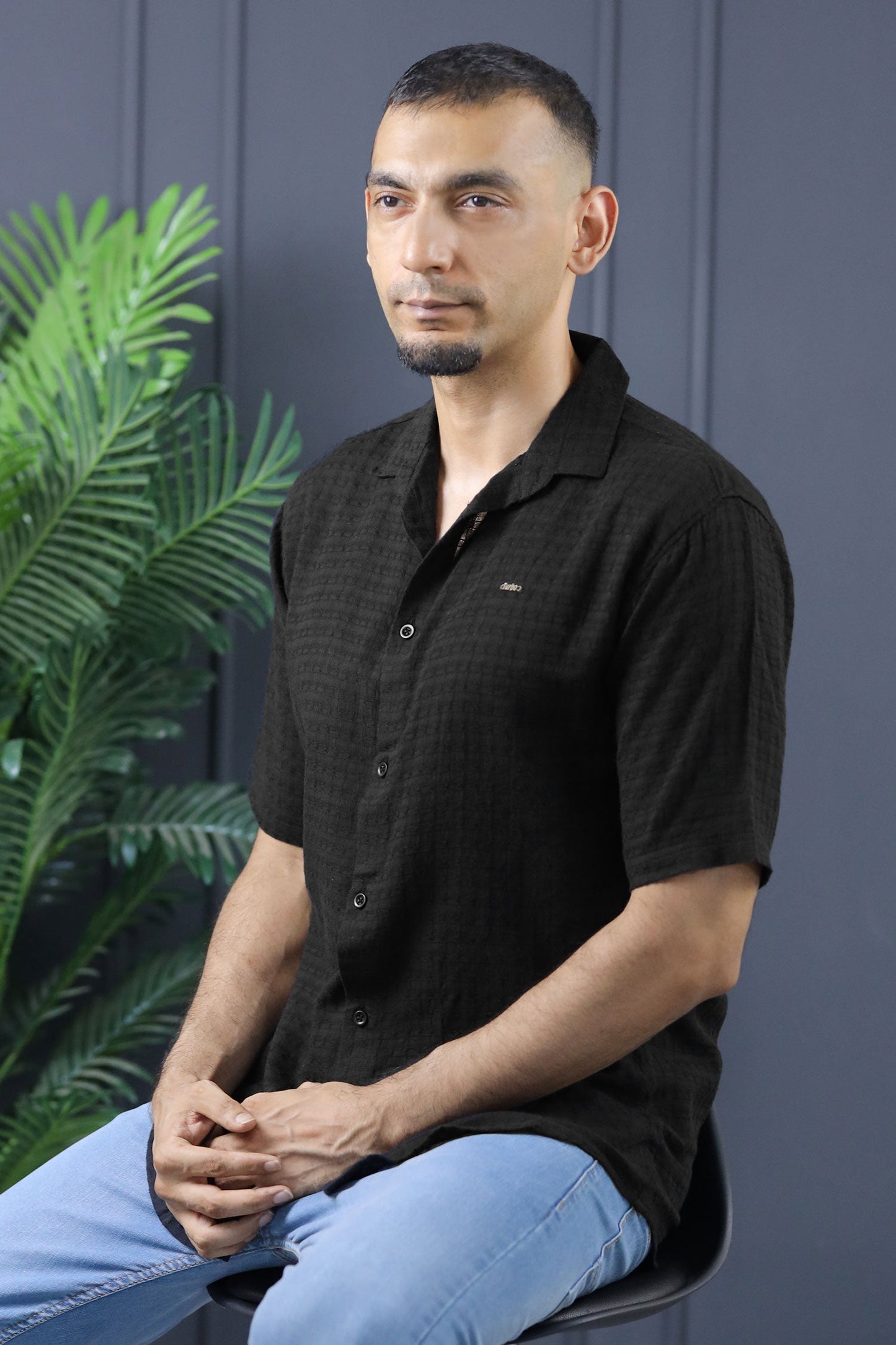 Turbo Designer Motif Embossed Casual Shirt In Black