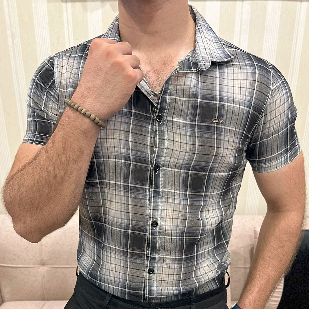 Turbo Classic Pattern Comfort Casual Shirt In Charcoal Black