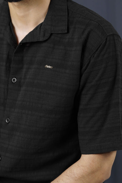 Turbo Knit Craft Crochet Casual Shirt In Black
