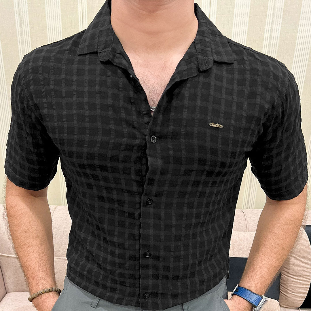 Turbo Premium Lightweight Half Sleeve Casual Shirt In Black