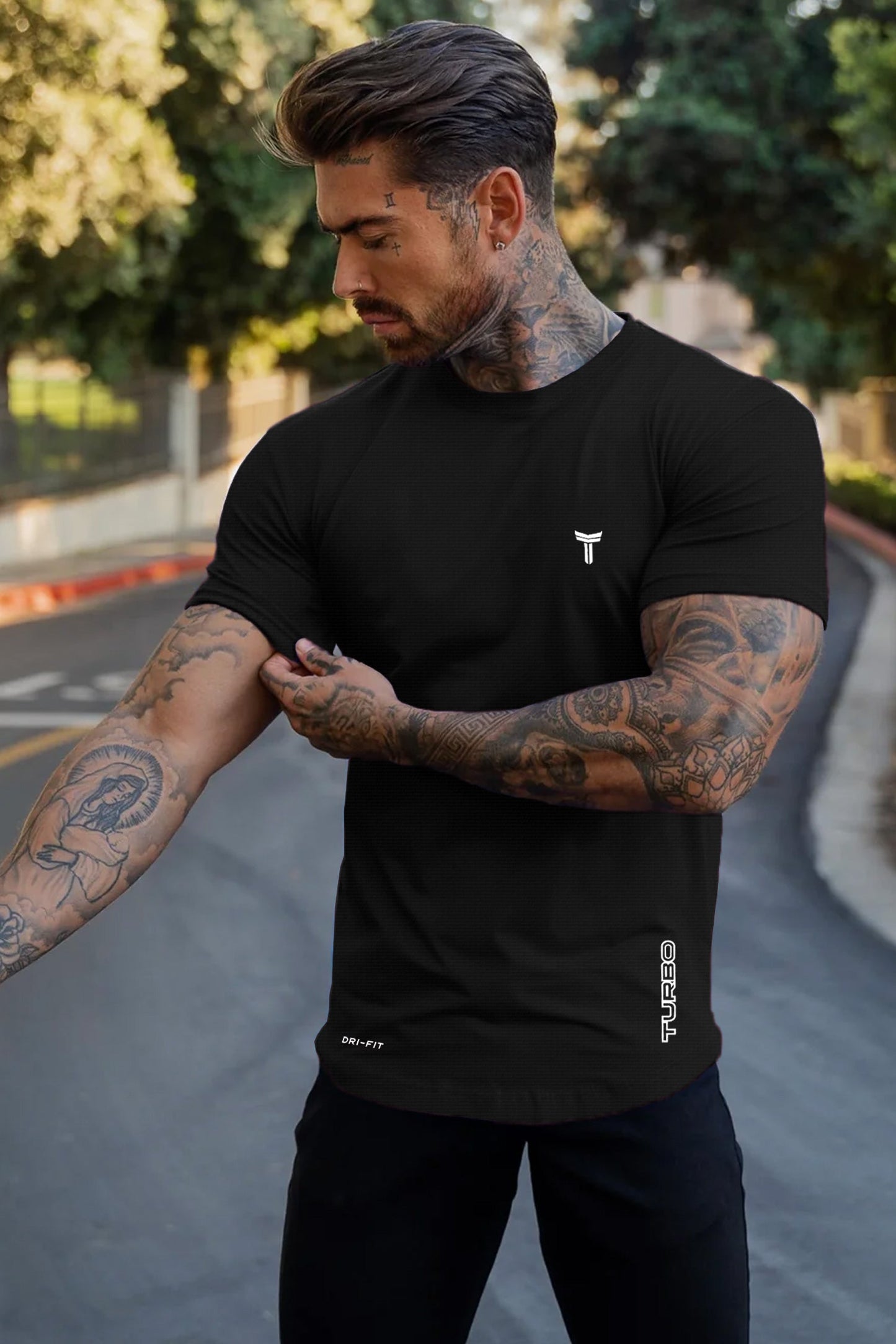 Turbo 'Street-Style' Drop-Shoulder Graphic Dry-Fit Tee In Black