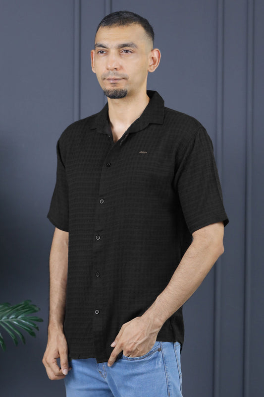 Turbo Designer Motif Embossed Casual Shirt In Black