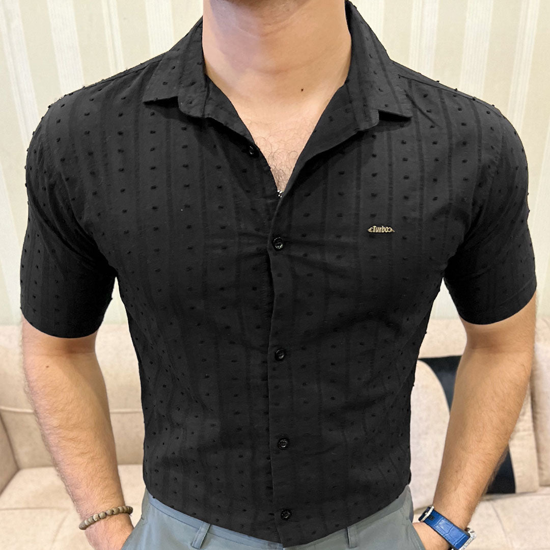 Turbo Puff Clasic Thread Casual Shirt In Black