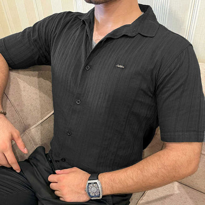Turbo Minimalist Design Half Sleeve Casual Shirt In Black