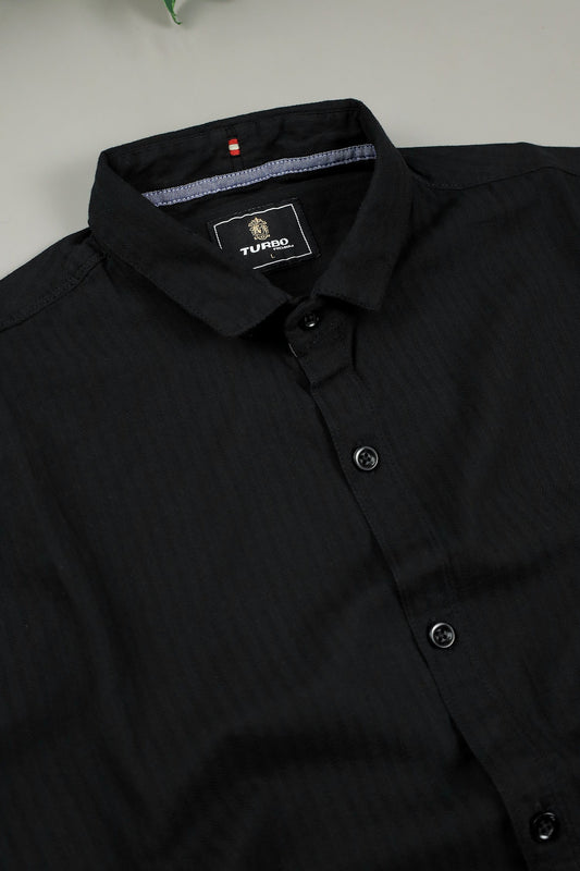 Turbo Organic MonoChromatic Long Sleeve Cotton Casual Shirt in Black