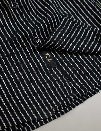 Turbo Lining Check Creation Long Sleeve Cotton Casual Shirt In Black